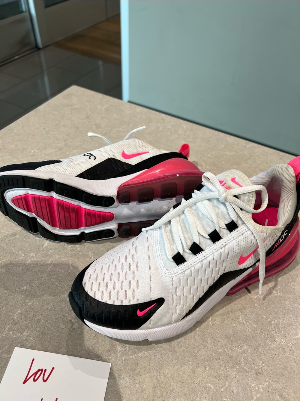 Nike White & Pink Air Max Style Sneakers 6.5